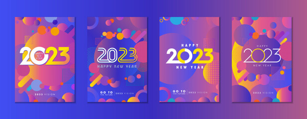 Creative concept of 2023 Happy New Year posters set. 20 23 colored Christmas background for calendar or banner design. Vector illustration