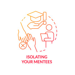 Isolating mentees red gradient concept icon. Ethical issue in mentoring abstract idea thin line illustration. Trainee loneliness. Social distancing. Isolated outline drawing. Myriad Pro-Bold font used