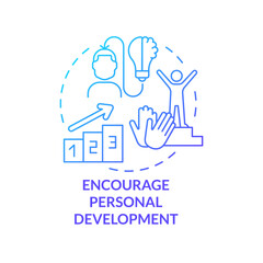 Encourage personal development blue gradient concept icon. Mentoring relationship benefit abstract idea thin line illustration. Support in growth. Isolated outline drawing. Myriad Pro-Bold font used