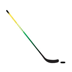 Stick and puck. An ice hockey stick. Isolated on white background vector illustration