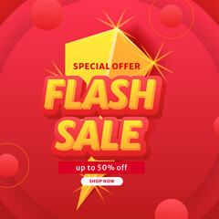 Fototapeta premium 3d lighting for flash sale offer discount promotion banner with red background