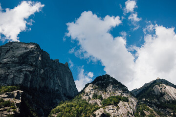 Granite rocks mountain walls in an alpine italian Val di Mello valley