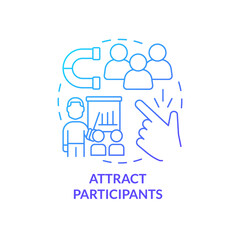 Attract participants blue gradient concept icon. Successful coaching aspect abstract idea thin line illustration. Promoting mentorship program. Isolated outline drawing. Myriad Pro-Bold font used