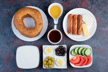 Rich breakfast table with variety of foods