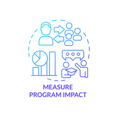 Fototapeta na wymiar Measure program impact blue gradient concept icon. Successful mentoring process abstract idea thin line illustration. Tracking progress. Isolated outline drawing. Myriad Pro-Bold font used