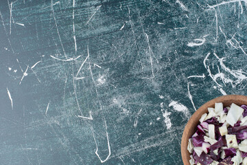 Seasonal vegetable salad with chopped purple cabbage and herbs