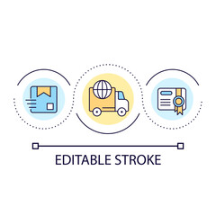 Worldwide transportation company loop concept icon. International delivery. Moving services abstract idea thin line illustration. Isolated outline drawing. Editable stroke. Arial font used