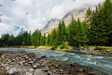River flowing in beautiful Val D'Aosta, Italy