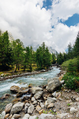 River flowing in beautiful Val D'Aosta, Italy