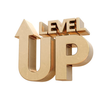 3d image combining gold level-up and arrows.