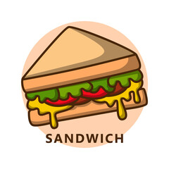 Sandwich breakfast menu illustration cartoon. food and drink logo. Homemade meal icon