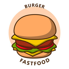 Burger illustration cartoon. food and drink logo. Fastfood icon symbol