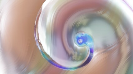 synthetic pearlescent tech holographic iridescent abstract coposition with shell, 3D rendering, golden rule composition