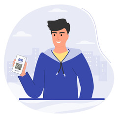 Covid People Scan QR code Cashless Payment Digital