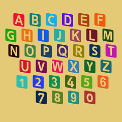 Elegant  and classic upper case letters, colorful fonts 
A-Z - abcd ... multi color Alphabets and numbers 