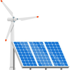 Alternative energy source vector solar panel and windmill icon