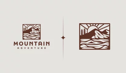 Foto op Canvas Mountain and Sun Rays, Mount Peak Hill Nature Landscape view for Adventure Outdoor logo template © Guna Studio