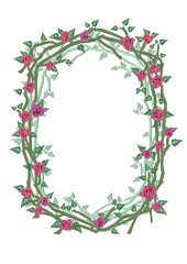 薔薇のフレーム楕円/ピンク（透過）