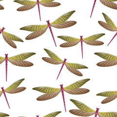 Dragonfly minimal seamless pattern. Repeating dress textile print with darning-needle insects.