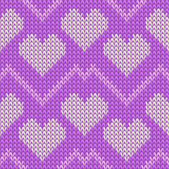 Fair isle heart knit norwegian vector seamless pattern. Knitwear crochet valentine