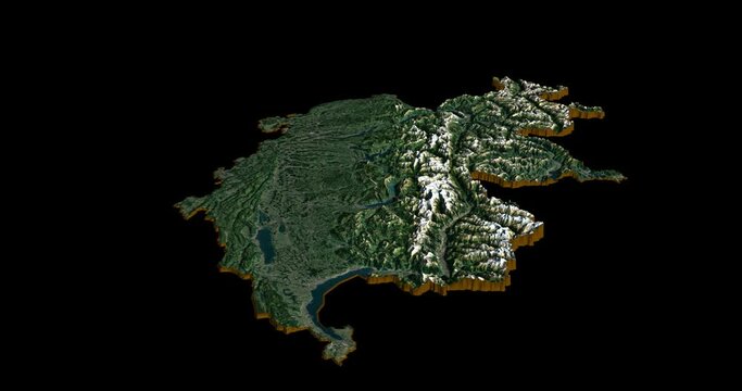 Switzerland map rotate 360 loop ccw with 3d relief 4K satellite ground height