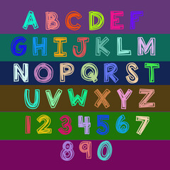 Elegant  and classic upper case letters, colorful fonts 
A-Z - abcd ... multi color Alphabets and numbers 