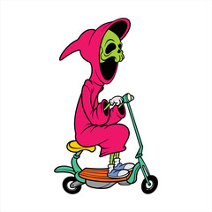 grim reaper riding a scooter