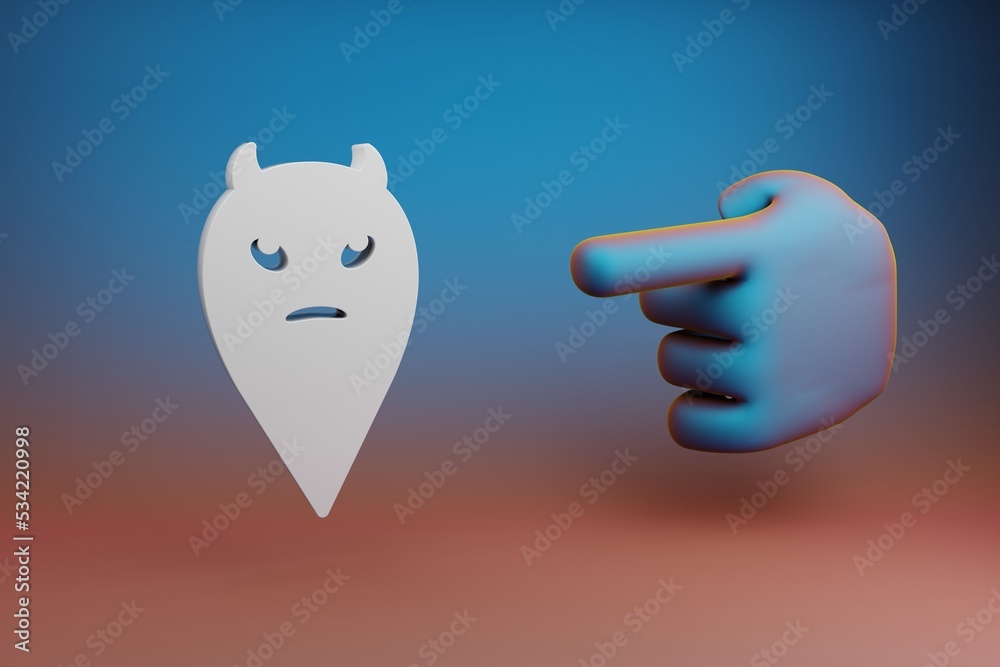 Aufkleber Beautiful illustrations abstract Hand index finger points to Halloween devil symbol icon on a multicolor bright background. 3d rendering illustration. Background pattern for design. .