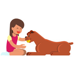 Girl child play dog pet with love isolated cartoon vector