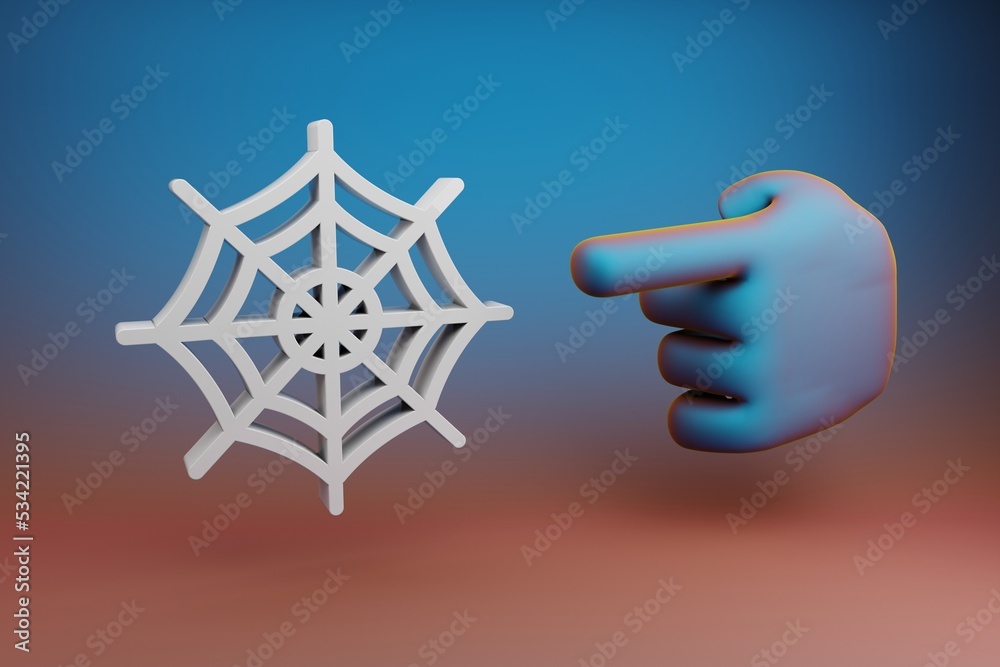 Aufkleber Beautiful illustrations abstract Hand index finger points to Web symbol icon on a multicolor bright background. 3d rendering illustration. Background pattern for design. .