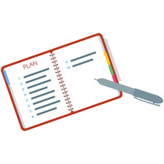 Plan in notebook and pen vector icon illustration