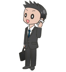 Obraz premium 新入社員もしくは就活生の電話をする男の子