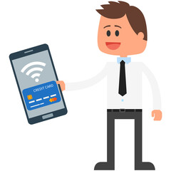 Vector businessman with phone nfc mobile payment app