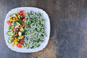 Vegetable salad with chopped and minced foods and herbs