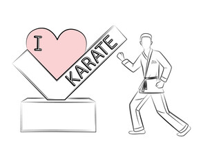 I love karate. Man in kimono uniform is practicing technique of correct striking. Sports Japanese wrestling. Martial art of defense and attack without weapons. Strengthening body and spirit. Sketch