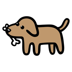 Dog Carrying Bone Golden Retriever Cute Line Drawing Doodle Art