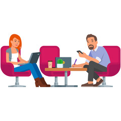 People at coworking office vector illustration isolated on white