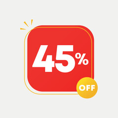 45% off. Vector illustration with special offer for sales. Ad with red tag for advertising campaign. Price for retail, stores.
