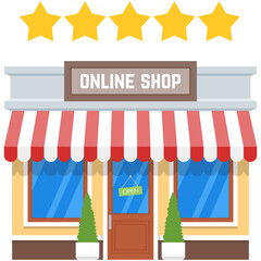 Online shop with five star client experience vector icon