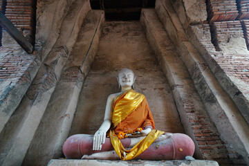 Inside Wat Prasat Nakhon Luang, Ayutthaya, Thailand, where only the ruins remain Due to being...