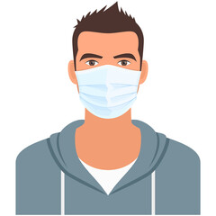 Man in medical mask for coronavirus or air pollution protection