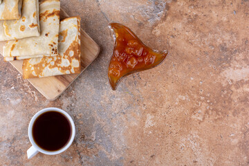 Crepes with fig confiture and a cup of tea
