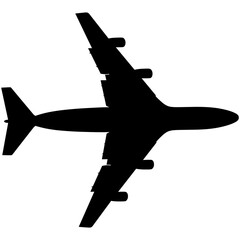 Airplane silhouette vector, jet plane icon on white