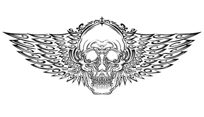 Tribal skull design vector with wings	