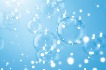Fototapeta na wymiar Abstract Beautiful Shiny Blue Soap Bubbles Background.. Refreshing Soap Sud Bubbles Water.