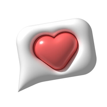 3D heart speech bubble. Love social media notification icon