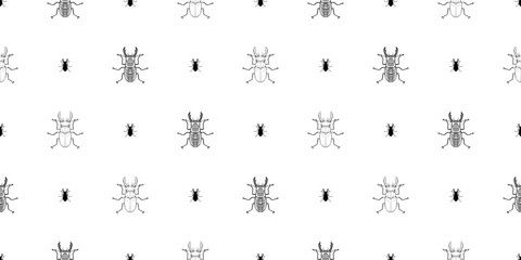 Stag-beetle bug black and white seamless pattern