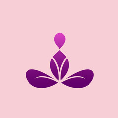 Yoga pose, lotus flower logo isolated on light fund. Beauty, spa, wellness, meditation icon. Elegant, luxury style illustration. Natural, healthy lifestyle, Zen symbol.