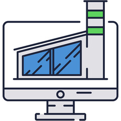 Digital factory icon vector computer screen design
