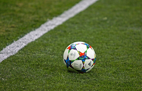 Close-up official UEFA Champions League season 2014-2015 ball on the grass